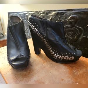 Sam Edelman open toe high platform studded black leather mules